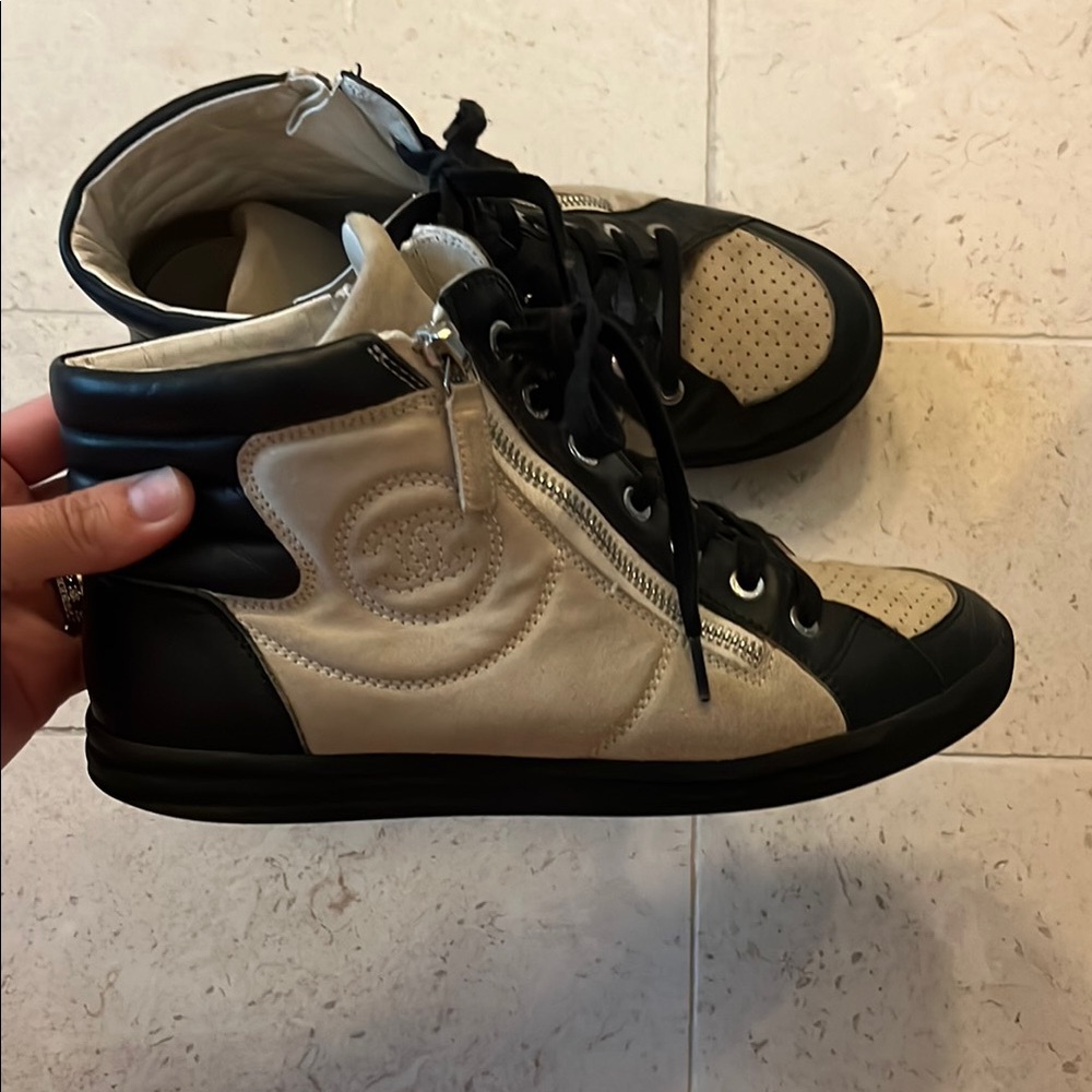 CHANEL Black and Cream Sneakers